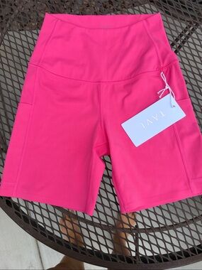 TAVI Bright Pink High-Rise Bike Shorts